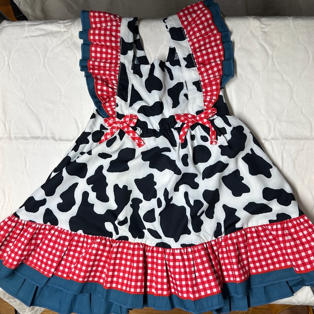 Cow Print Dress with Red and Blue Accents. New BB8